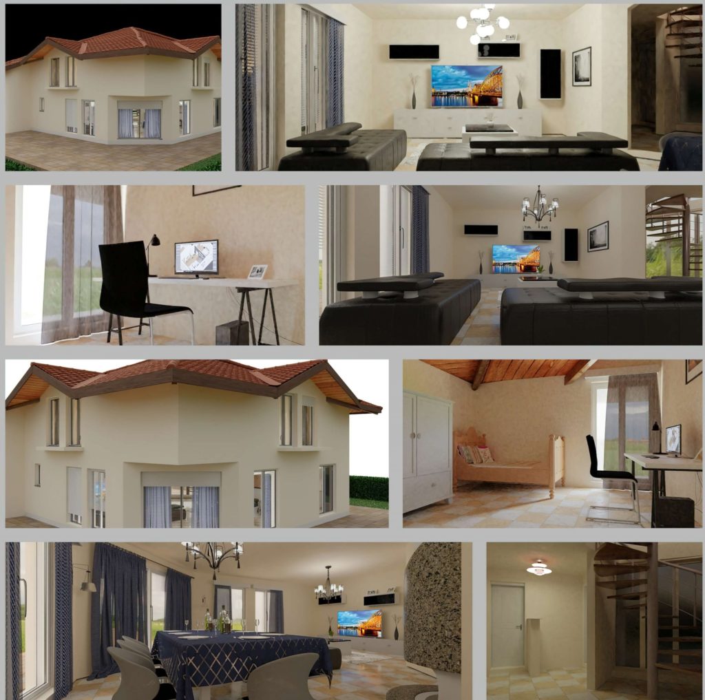 Modélisation 3D détaillée de différentes parties d'une maison